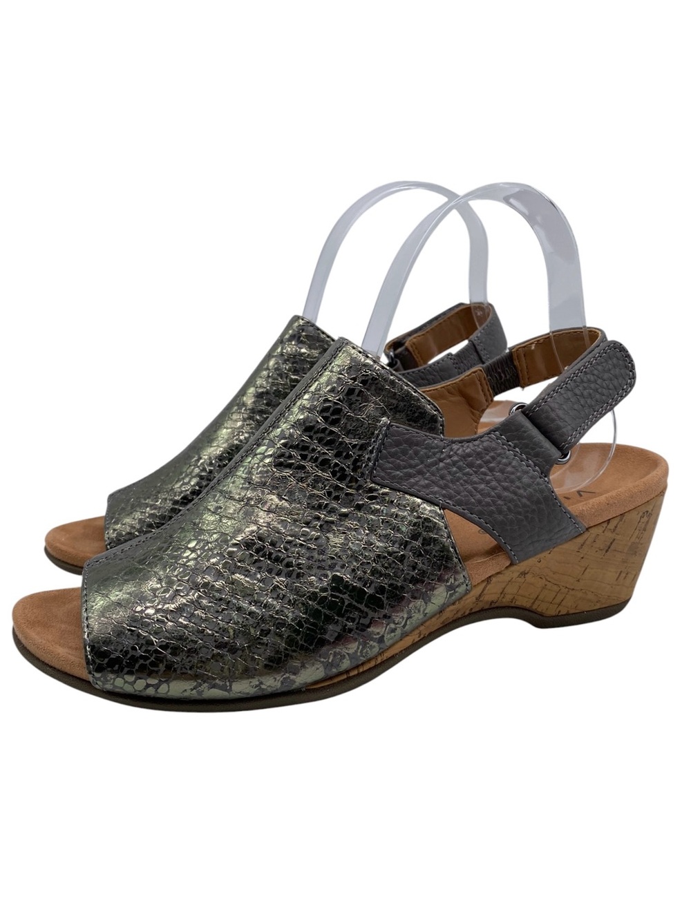 Vionic Womens Shoes Tatiana Sandals Sz 6.5 Pewter Gray Leather Slingback Wedge